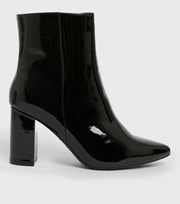 New Look Black Patent Pointed Block Heel Ankle Boots